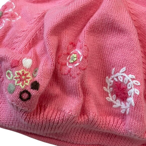 Janie and Jack Pink Sweet Confetti Embroidered Knit Beanie Hat 2-3T 2004 Vintage - Picture 3 of 6